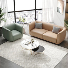 Light grey faux leather 3-seater with low back, designable sofa set, modern sofa design