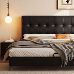 Metal leg platform base, master bedroom bed design, bed frame, engineered wood