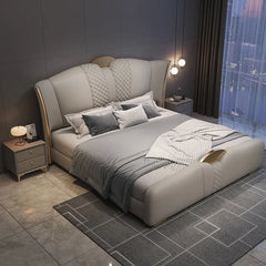 Low-rise platform legs + modern bed design + king size bed + leatherette finish