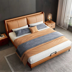 Wingback headboard with matte leatherette finish + bed frame + hydraulic bed