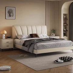 Low-slung platform bed photo with new bed design lines and custom handmade to order look