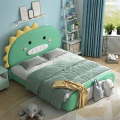 Cartoon dino face headboard with padded cheeks, cute beds, kids bed