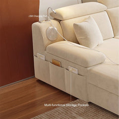 Armrest pockets and reading light on Cream variant – l shape sofa cum bed, sofa bed design