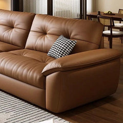 Matte beige leatherette sofacumbed with houndstooth cushion – sofa cum bed design