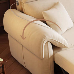 Chaise opened to reveal storage space – l shape sofa cum bed – beige fabric variant