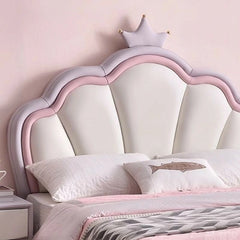 Side view of curved footboard in soft white, kids bedroom furniture, kids bed, princess theme