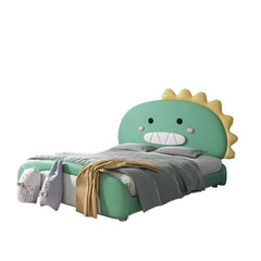 Mint and yellow kids bed frame styled for toddlers, children’s bed with mattress, bacchon ka bed