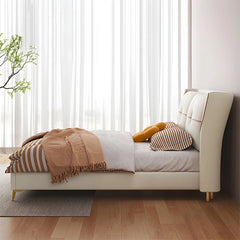 Close-up of winged headboard design image with bed and cot features