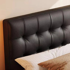 Oversized padded headrest, modern style bed design, bed online, black upholstery