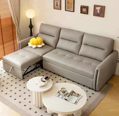 Triple cushioned high backrest in beige sofa, sofa cum bed design, couch bed