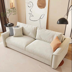 Cream model in side view – convertible couch bed, sofa bed design, soft-touch upholstery