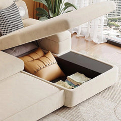 Upholstered beige fabric with USB charger visible – sofa bed couch, sofa cum bed bangalore