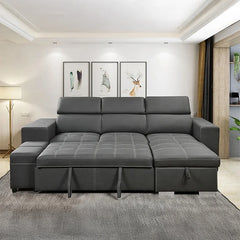 This L-shaped convertible sofacumbed from Furnezo brings together sleek design and urban practicality.