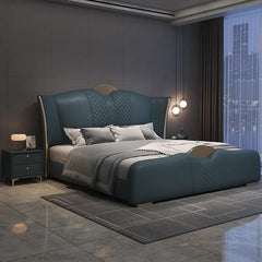 Padded frame silhouette + bed and cot + curved headboard edges + navy variant