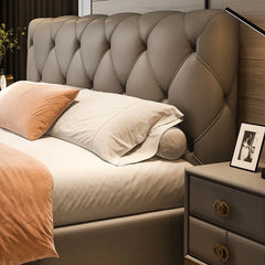 High padded headboard in plush finish, modern bed design, bed and cot, leatherette
