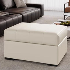 This rectangular ottoman stool combines sharp lines with padded storage utility, ideal for apartments or contemporary homes.