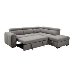 Horizontal stitched seat cushions in grey, sofacumbed design, couch sleeper, low leg frame
