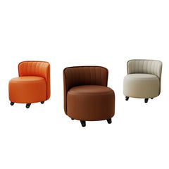Vertical-stitched brown pouffe seat with mobile base, ottoman stool, pouf ottoman, brown,orange
