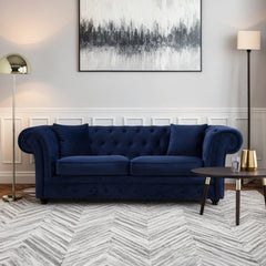 Rolled arm profile in luxe velvet finish, sofa design, design couches, blue fabric sofa