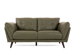 Flared pillow arms and cushioned backrest, stylish sofa design, 2 seater, olive green