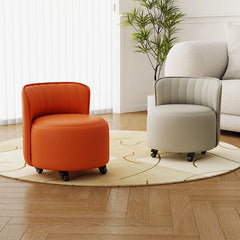 Round taupe ottoman stool with semi-enclosed backrest, pouf chair, ottomans and benches, taupe