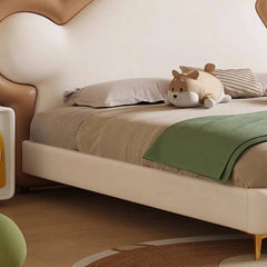 Bear face rug and plush toys accent the setup – kids bedroom furniture, children’s bed with mattress, playful room