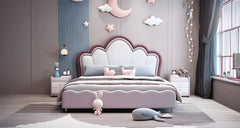Wavy footboard blush-pink finish – children’s bed with mattress + kids bedroom furniture photo