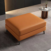 Square beige leather ottoman photo with ottoman and footrest design in metal legs