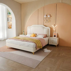 Curved padded headboard children’s bed kids bedroom furniture pastel blue fabric