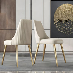 Creamy faux leather chair with gold legs, set of dining chairs, kitchen chairs
