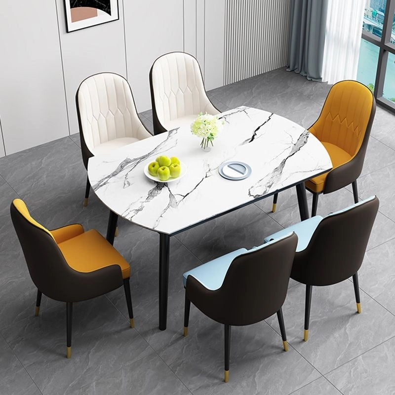Ideal for both compact apartments and restaurant furniture tables and chairs, each piece is padded with medium-density foam over a plywood core and supported by sturdy black or gold-accented tapered metal legs.