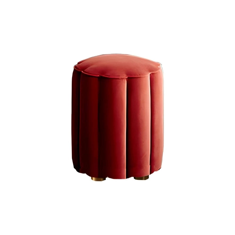 Cylindrical pouffe with channeled velvet, pouffe ottoman, footstool, crimson red tone