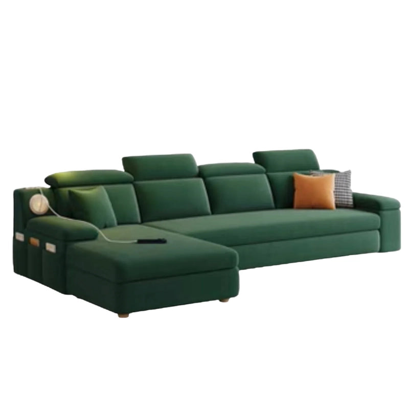 A lift-up chaise reveals hidden storage, while side pockets, USB charging, and a built-in reading light enhance usability.