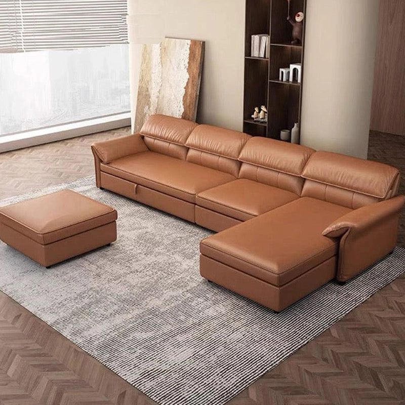 Tan leatherette modular design sofa cum bed couch sleeper – sofa cum bed design – 3+L shape