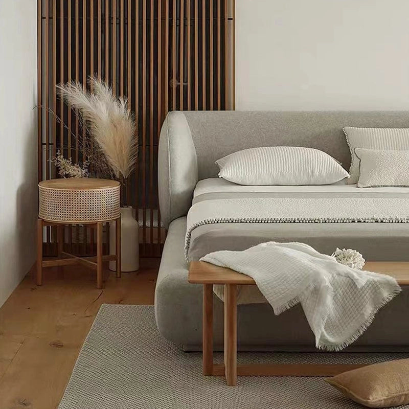 Soft beige wrap-around bed photo with modern bed design and bed frame for master bedroom