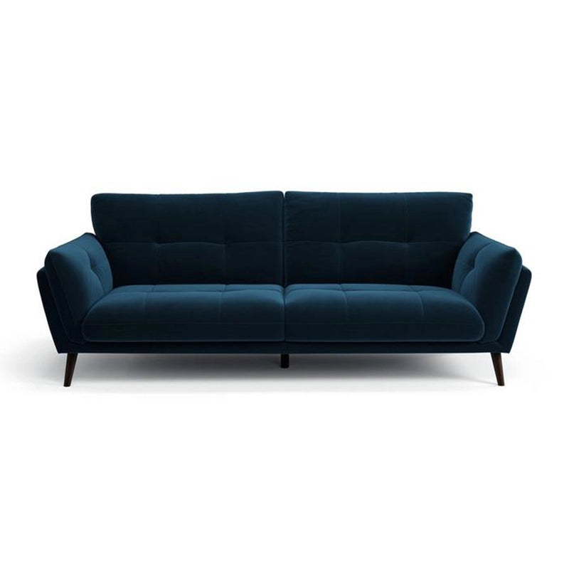 Upgrade your living space with this luxurious velvet sofa set, featuring sleek lines, angled armrests, and tapered wooden legs that define modern sofa design. 