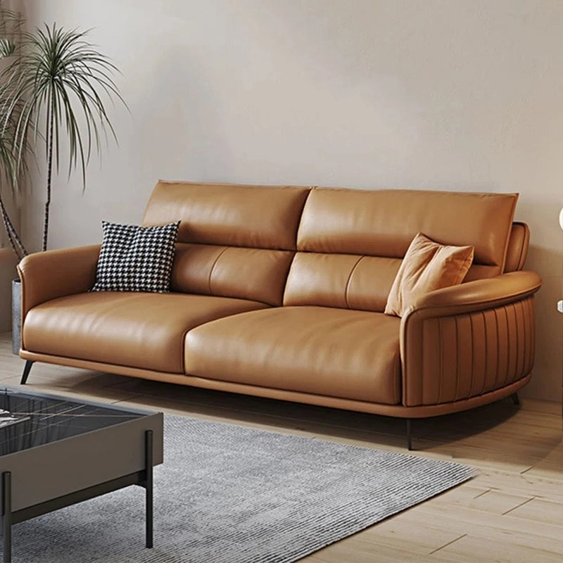Tan brown leather sofa on matte legs – stylish sofa design couch online