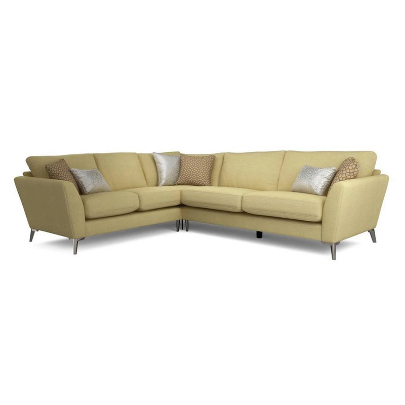 Neat stitching detail image showing design sofa set and corner sofa in yellow
