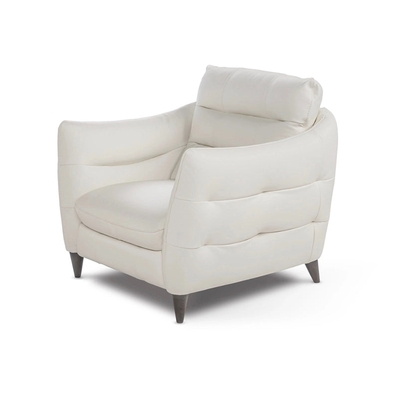 Ivory leather 1-seater settee with tapered legs, modern sofa design, living room sofa set