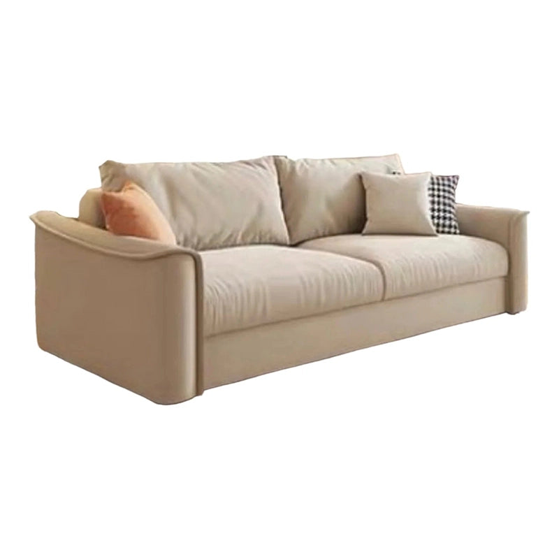 The minimalist sofa come bed style includes rounded arms and hidden legs for a clean-lined look.