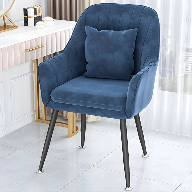 Deep navy seat pic showing set of dining chairs, chair designs, channel-stitched back