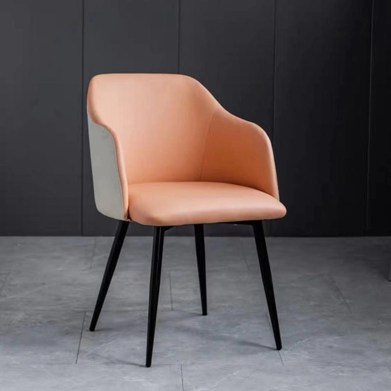  Earthy brown dual-tone fabric upholstery in rounded profile, dining chairs set of 6, kitchen chairs, black metal base