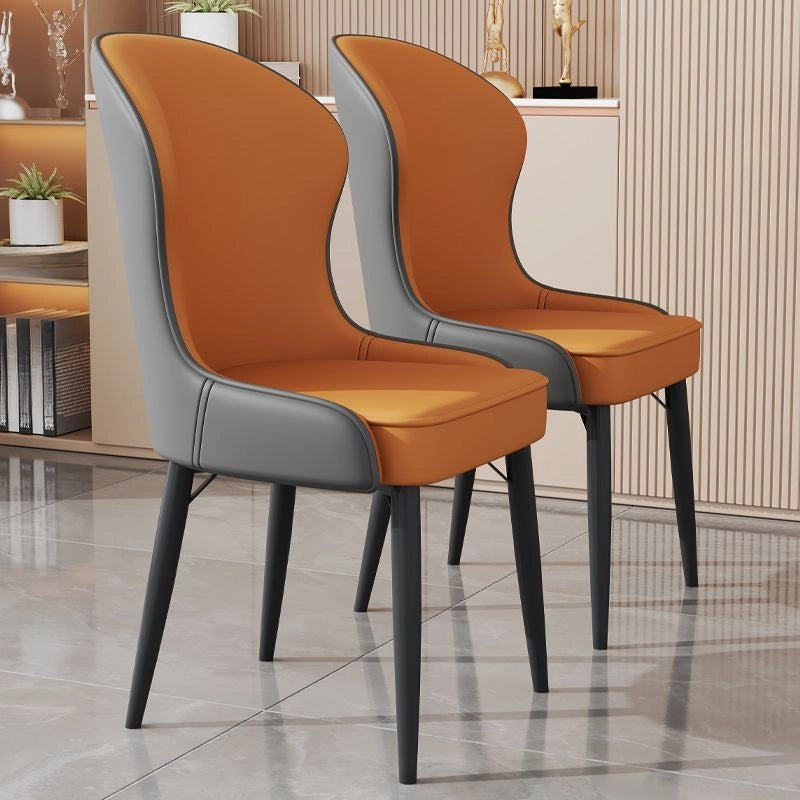Faux leather seat close-up showing chair designs and set of dining chairs in tan upholstery