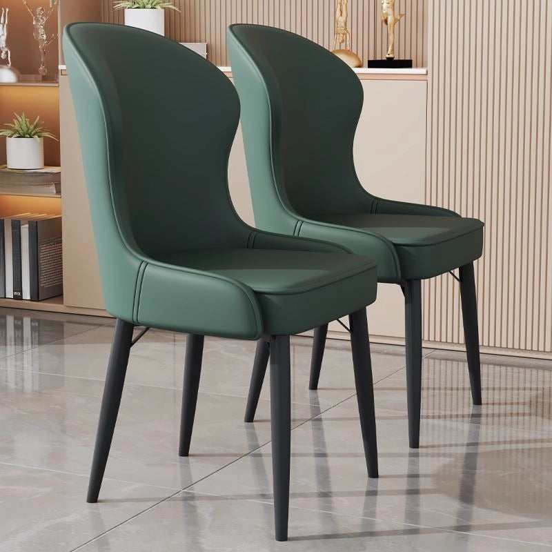 Rear angle showing smooth stitching on dining chairs set of 6 and chair designs with wingback form