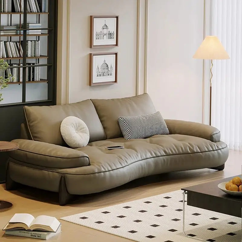 Curved leather design with tufted seat – luxury sofa design & pure leather couch, 2 seater