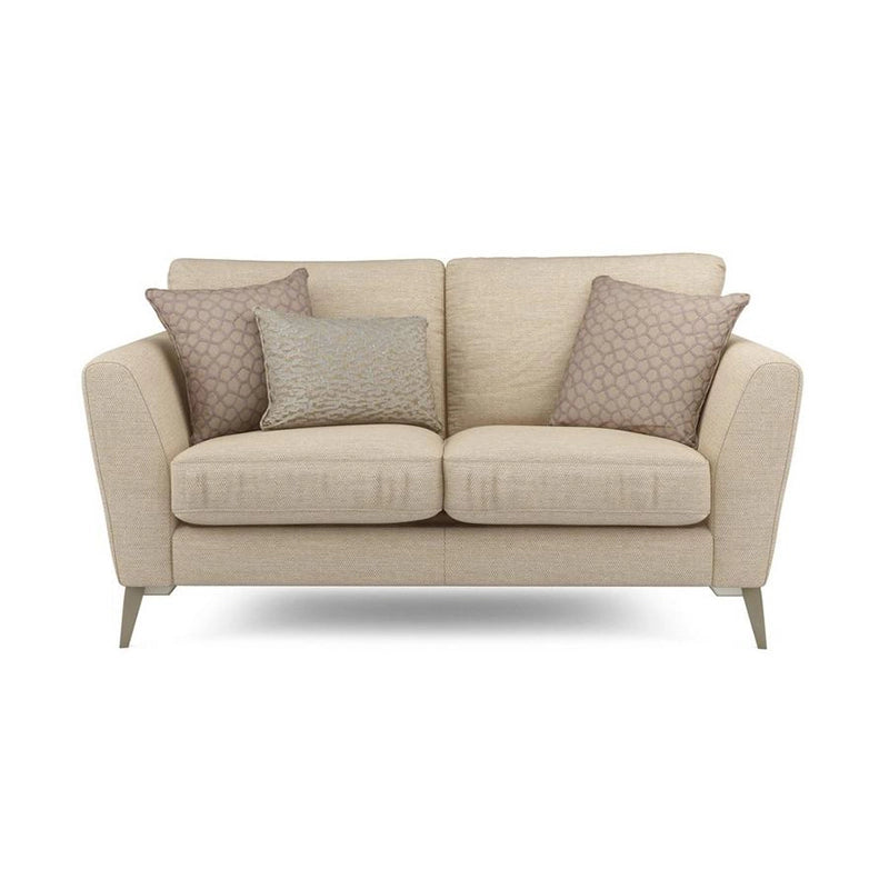Upholstered in premium fabric sofa material with neutral grey tones, this stylish sofa design features flared arms, tapered wooden/metal legs, and plush seating for lasting comfort. 
