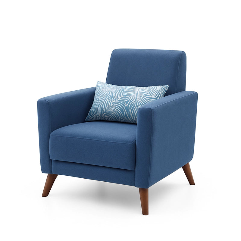 Mid-century clean lines + designed sofa set + 1 seater + velvet touch upholstery - Blue