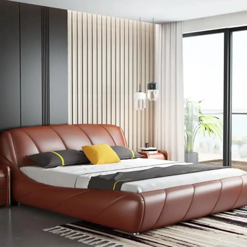 Top view of platform bed with bed for Queen size shape and unique modern bed design elements