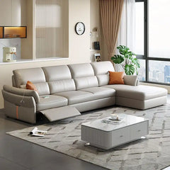 Premium beige leather L-shape sofa cum bed convertible sofa bed design 5-seater
