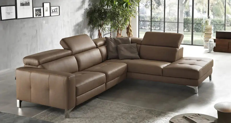 tan leather sectional with adjustable headrests l shape couch premium sofa